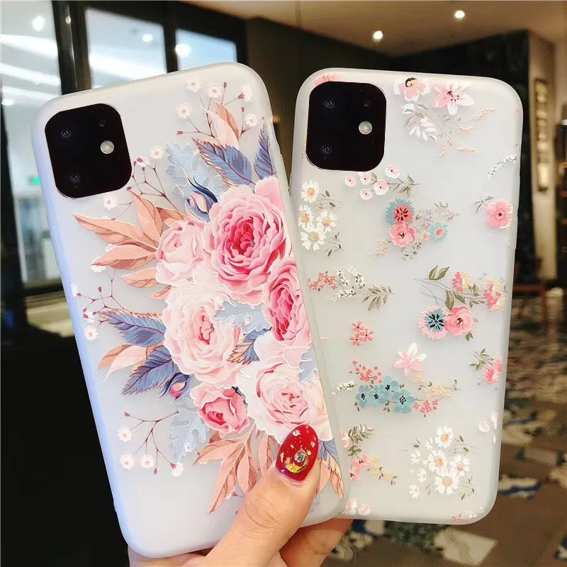 3D Flower Silicone Phone Case For iPhone 11 Pro Max X XR XS Max 7 8 6 6S Plus 5 5S SE Colorful Floral Soft TPU Back Cover Case