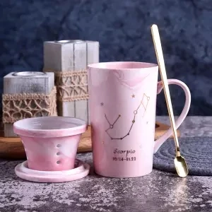 Креативная керамическая чашка Созвездие большая емкость кружка офисная чашка с крышкой Ложка пара чашка кофейная чашка Кружка Кофейные чашки кофейная чашка - Цвет: 400ML set