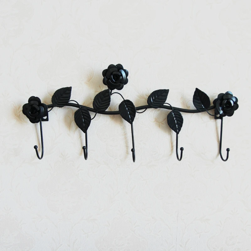 European-style Iron Rose Design Decorative Wall Hook Wall-mounted Coat Hanger Storage Rack Key Holder Organizer Home Decor 4