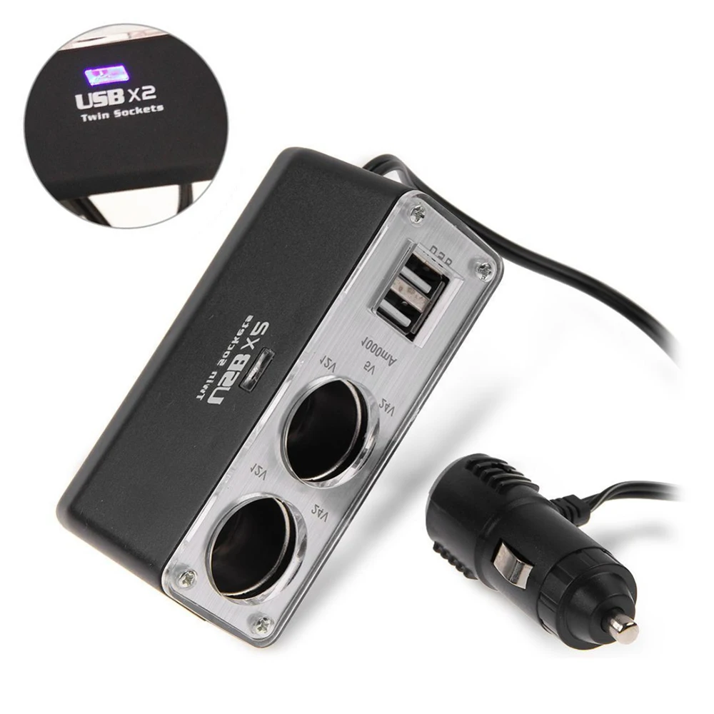 5 В/1A двойной порт USB 2 Way Авто прикуриватель гнездо распределитель для автомобильных зарядных устройств переходник DC 12 В падение