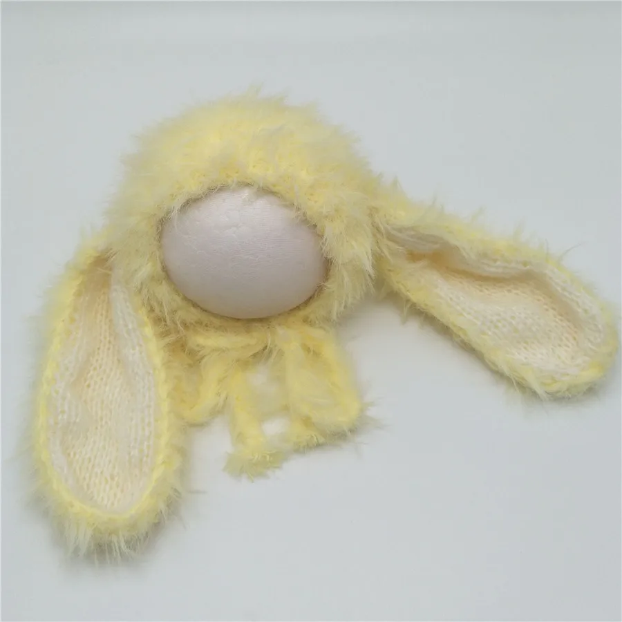 light yellow Очень милая длинная пушистая шапочка кролика для новорожденных; Пушистая Шапка для маленьких девочек и мальчиков; реквизит для фотосессии; реквизит для новорожденных - Цвет: light yellow