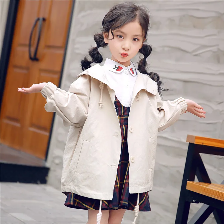 

Spring Long Sleeve GIRL'S Coat Korean-style Casual Thin Hooded Slip Buckle Children Tops