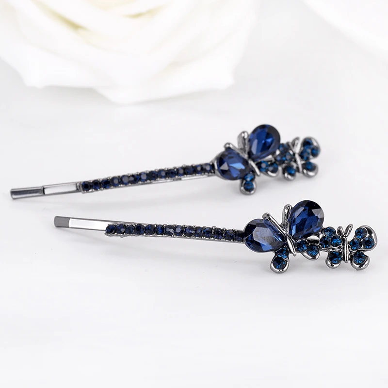 New 2pcs blue rhinestone hairpin blue crystal anti-sapphire hair accessories Headband headwear