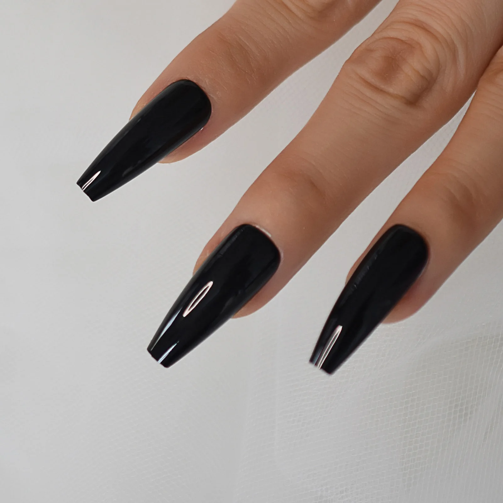 Black Press On Fake Nails Long Coffin Pure Color Artificial Bare Glossy Nails False Tips Artificial Full Cover Faux Ongles False Nails Aliexpress