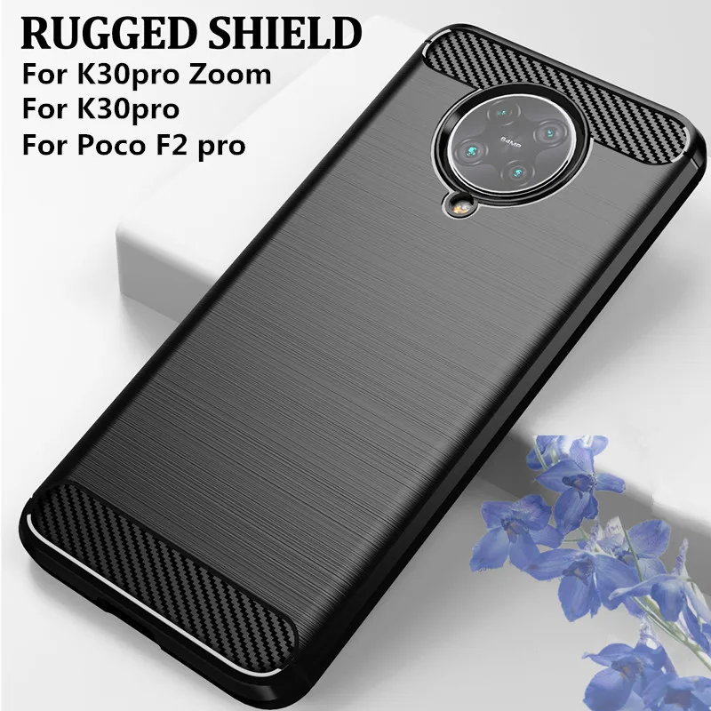 Силиконовый чехол для Xiaomi Poco F2 pro прочный из углеродного волокна