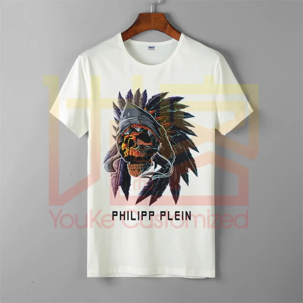 Футболка в стиле ретро Philip Plein, хлопковая Футболка с графическим рисунком, футболка в стиле хип-хоп, новинка, Мужская брендовая одежда, футболка - Цвет: white