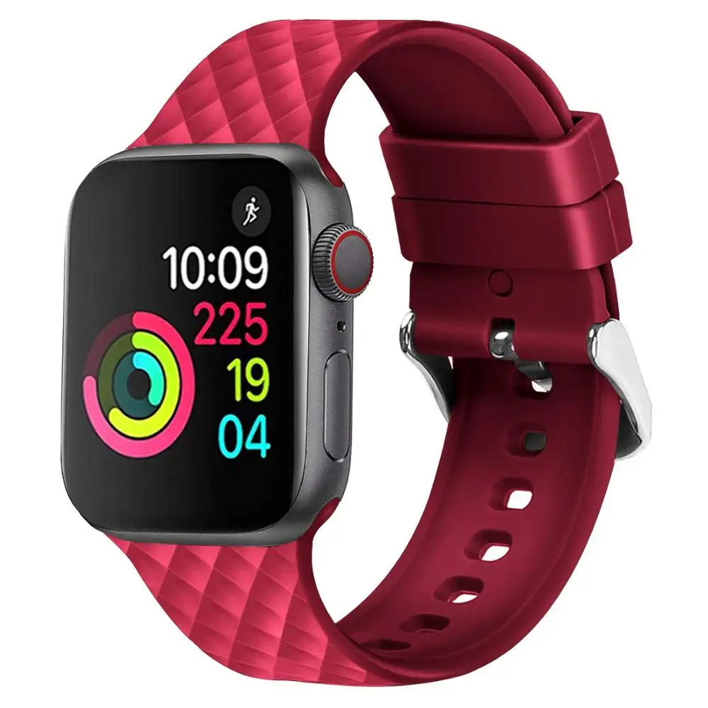 Силиконовый ремешок для Apple watch 5 ремешок 44 мм 40 мм iwatch ремешок 38 мм 42 мм ромбический узор pulseira ремешок для часов Apple watch 4 3 2 1 38 - Цвет ремешка: red