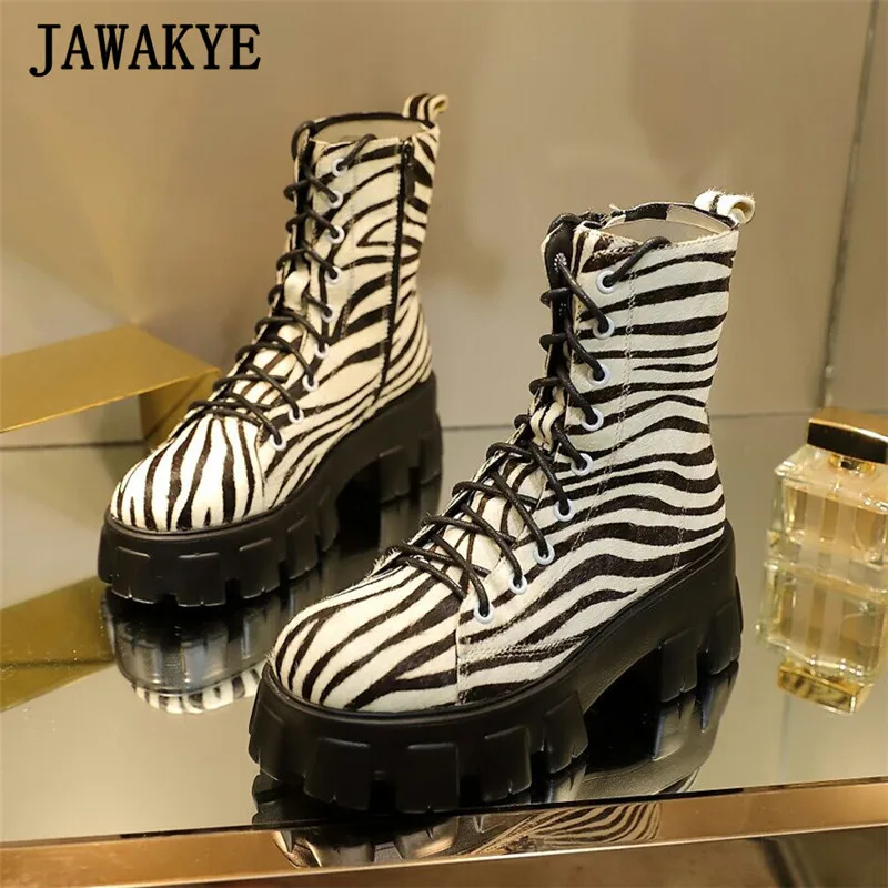 Новинка женские ботильоны на шнуровке с принтом зебры леопарда конского волоса