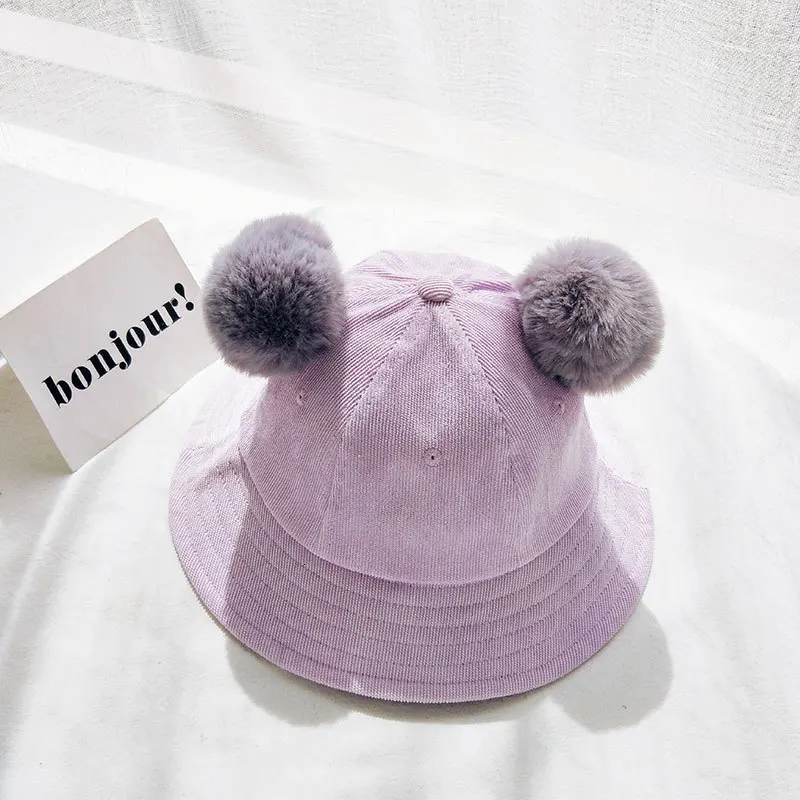 Corduroy ball purple Японская серия Maruko сплошной мех круглое ведерко шляпа Женская Осенняя Милая Студенческая пара Досуг шутливая шляпка Солнцезащитная Плавательная шапочка - Цвет: Corduroy ball purple