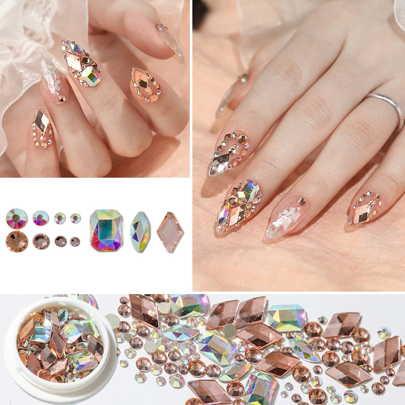 Diamantes de imitación 3D para uñas, decoración de uñas acrílicas  brillantes, tamaño mixto AB, piedras de cristal, purpurina de gota de agua  - AliExpress Belleza y salud