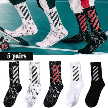 

5 Pairs Street Fashion Hip Hop Socks Men Sports Street Skateboard Fuzzy Basketball Bike Soccer Male Weed Maple Leaf Socks
