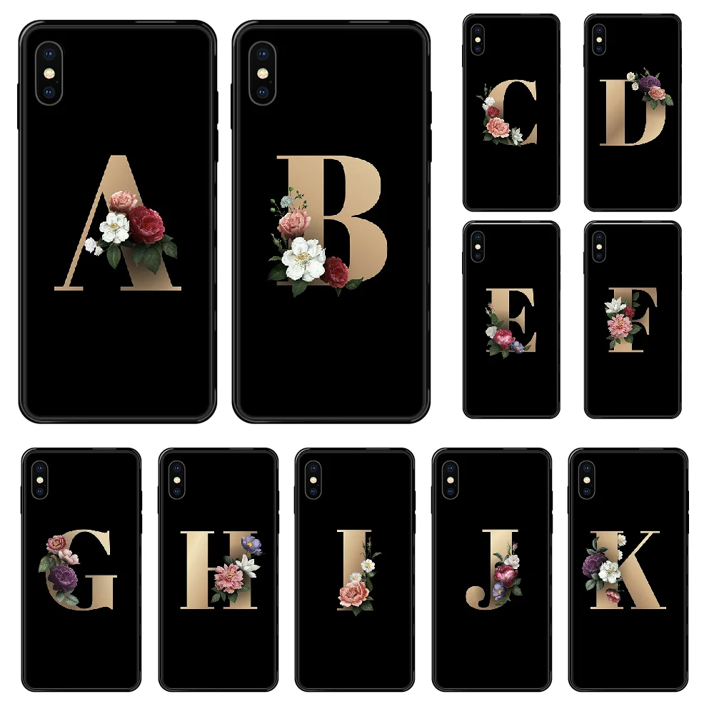 Чехол для телефона с золотыми буквами алфавита цветочным принтом iphone 4 4s 5 5S SE 5C 6 6S