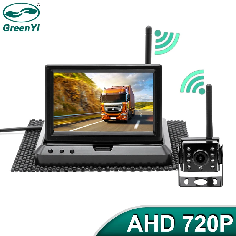 GreenYi 1280*720P 5 inch Wireless High Definition AHD Car Monitor Screens Wifi Rear View Camera Night Vision For Bus Truck Road |