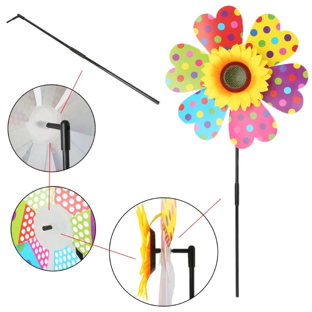 Szélmalom Gyerekjátékok Napraforgó Dekoráció Kerti Díszek Színes Kültéri Fonó - Image 4