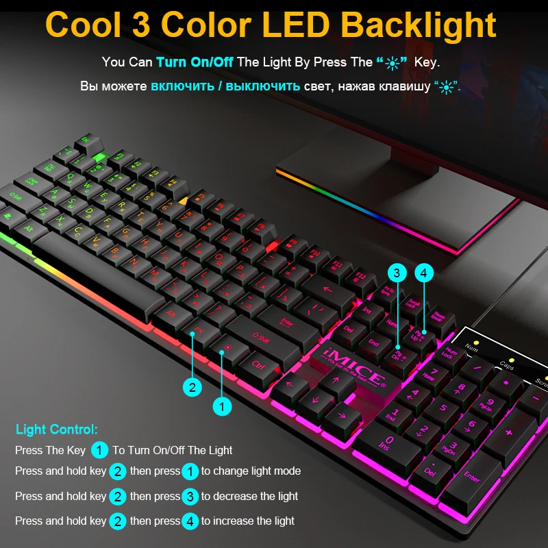 Gaming Keyboard Russian EN Imitation Mechanical Keyboard with Backlight Wired Gamer Keyboard USB Game Keyboards for Computer