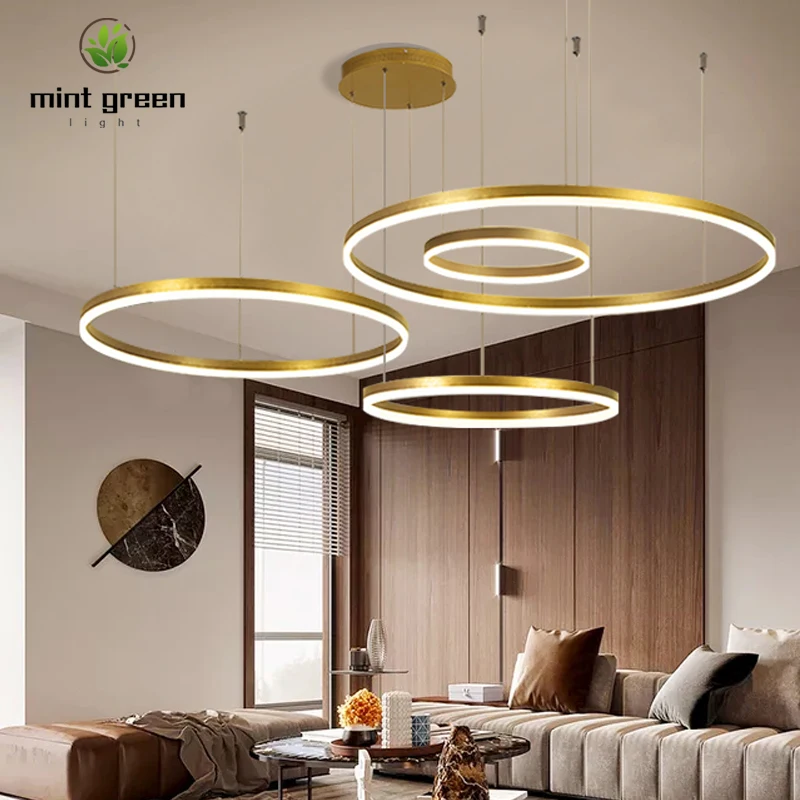 Modern Led Pendant Lamp Aluminum Circle Rings Ceiling Hanging Chandelier Loft Living Dining Room Kit