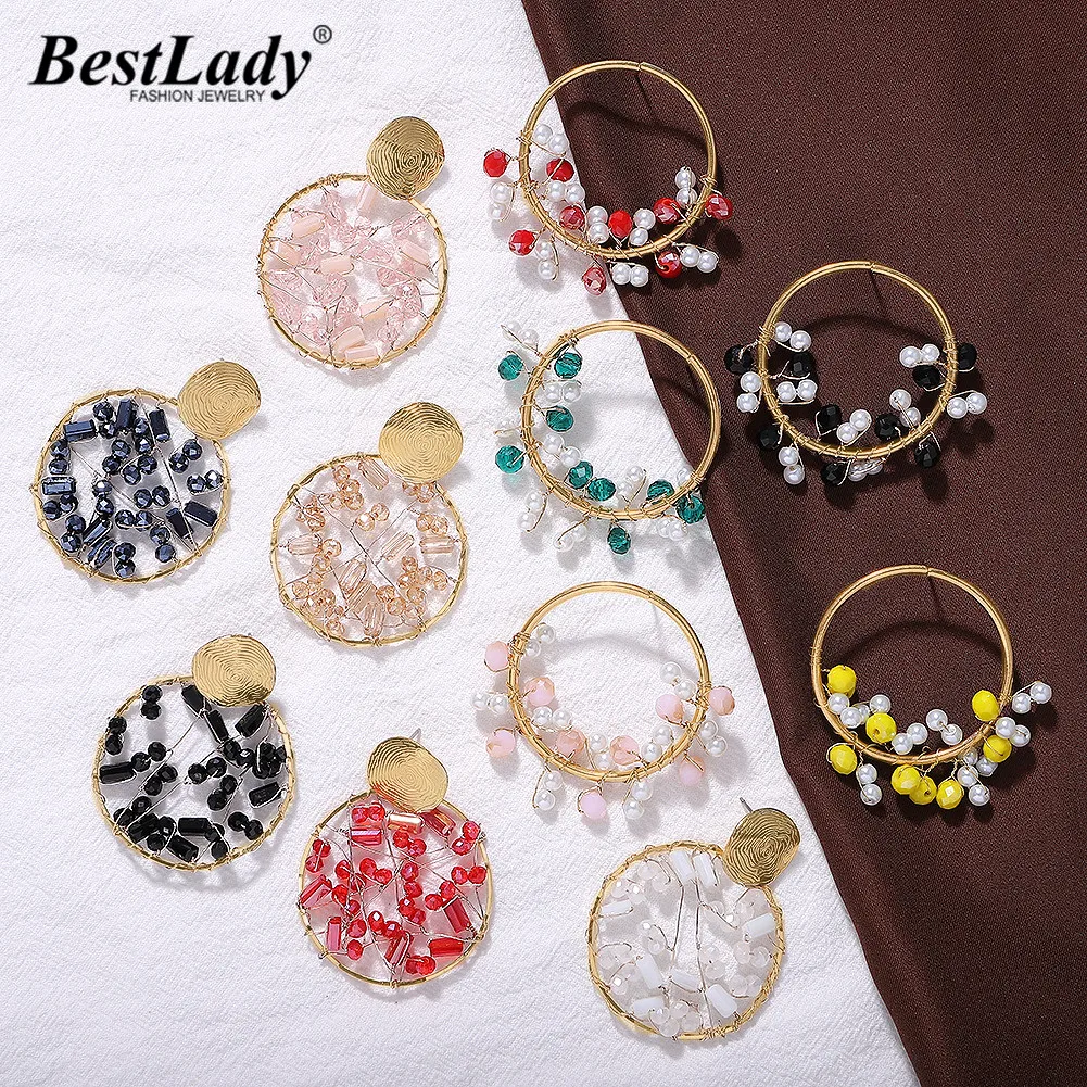 

Best lady Geometric Round Metal Drop Earrings Multi Color Stone Weave Bohemian Fashion Statement Earrings for Women Girls Gifts