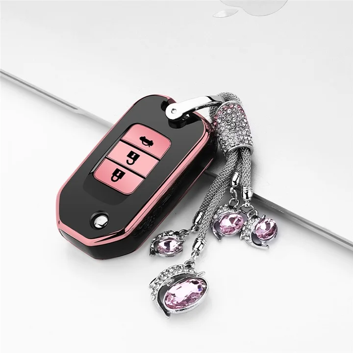 G-Pink-keyring Мягкий чехол для ключей из ТПУ для Honda Civic CR-V HR-V соглашение Jade Crider Odyssey- пульт дистанционного управления протектор автомобильные аксессуары - Название цвета: G-Pink-keyring