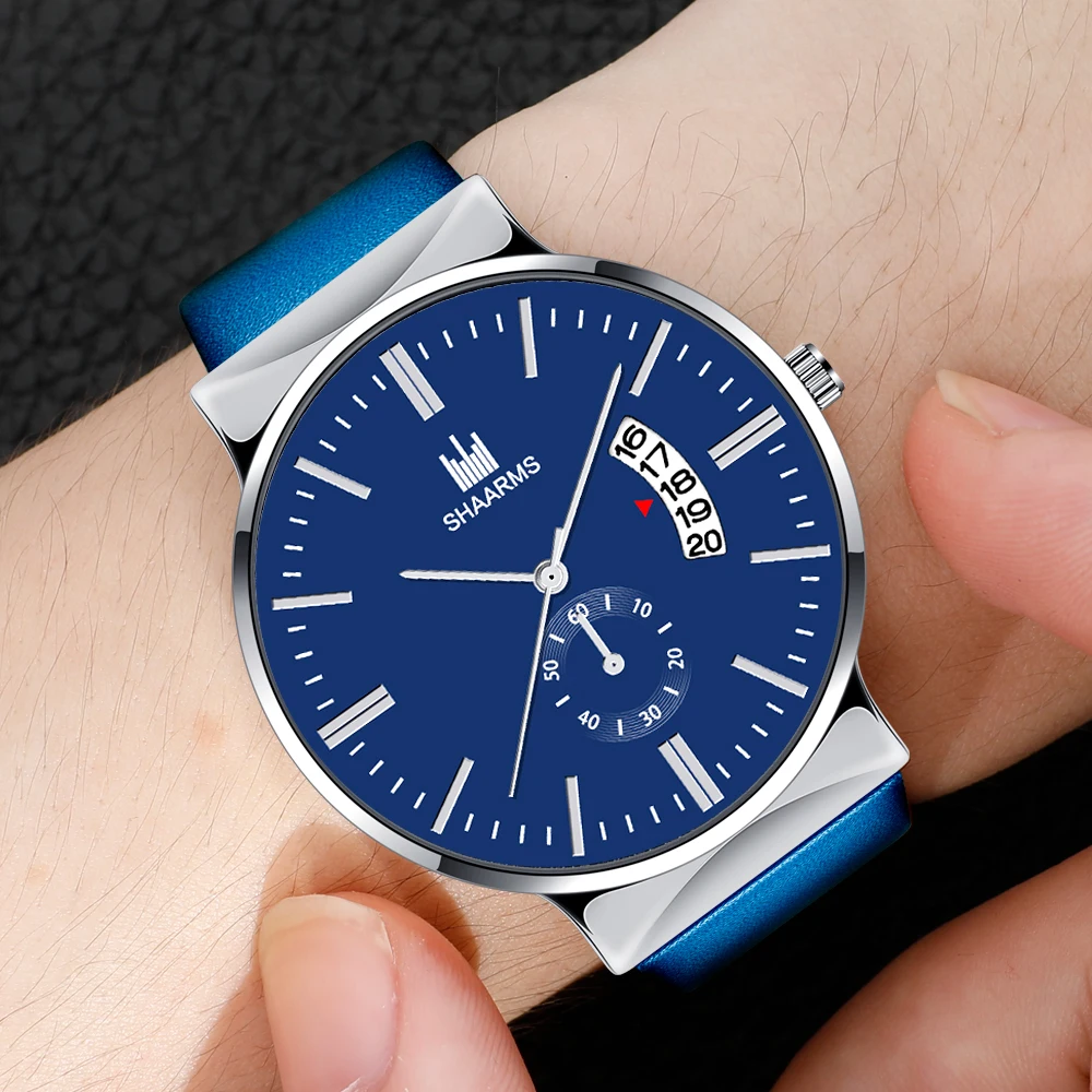 

Fashion Quartz Watches For Men Classic Scale Dial Leather Strap Sport Watch Calendar Watch Date Day Genuine Wristwatch