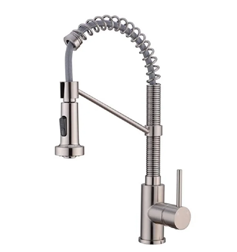 Brass Kitchen Sink Faucet Brushed Gold Pull Down Kitchen Faucets Single Handle Mixer Tap 360 Rotation Torneira Cozinha Mix Taps plate rack wall Kitchen Fixtures