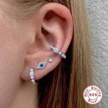 

S925 Sterling Silver Hoops Earrings Rectangle Zircon Eyes Cartilage Earrings For Earings Fashion Jewelry W3