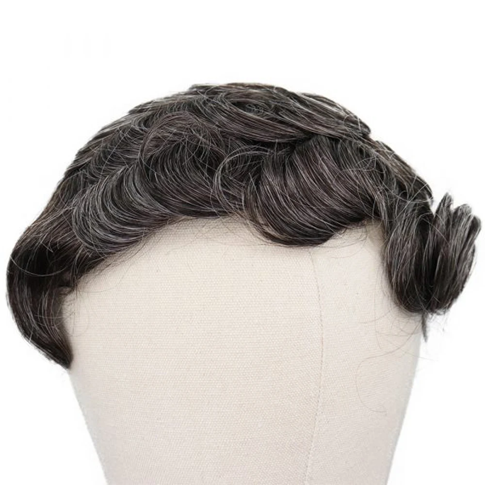 US $181.76 BYMC Mens Toupee Mono Toupee Human Hair Natural Hairline Full Lace Replacement System With 40 Gery Clipscorta Pelo Hombre