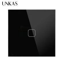 UNKAS 220-250 В, только Сенсорная Функция стандарта ЕС/Великобритании, 1 банда 1 способ настенный сенсорный выключатель, белая кристальная стеклянная панель переключателя