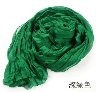 Хлопок и лен смешивание шарф женский 165*52 см сплошной длинный женский сплошной цвет дикие плиссированные яркие цвета женские шали шарфы - Цвет: Зеленый