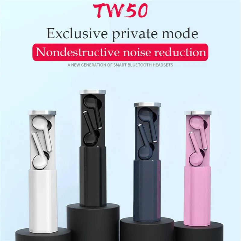 TW50 Bluetooth наушники HIFI стерео Бас шумоподавление Гарнитура двойной микрофон с зарядным устройством Беспроводные спортивные наушники