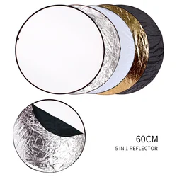 5 in 1 60cm Translucent, Silver, Gold, White And Black Photography Reflector Collapsible Photo Studio Photo Reflecotor