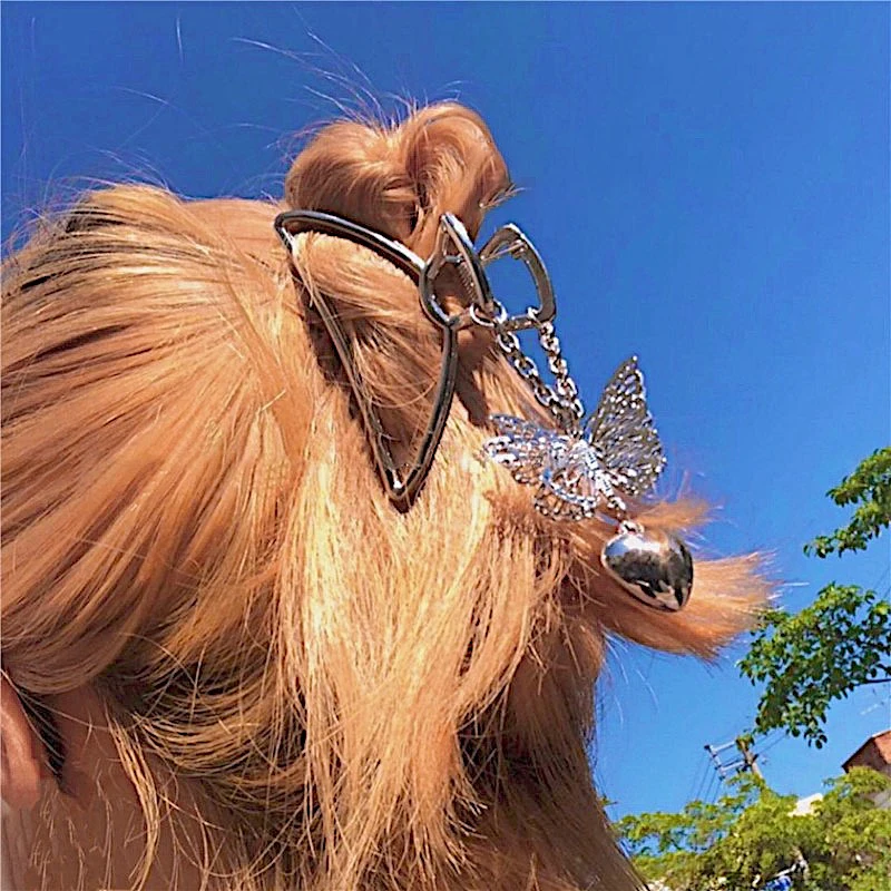 Корейские винтажные персиковые заколки для волос в форме сердца бабочки