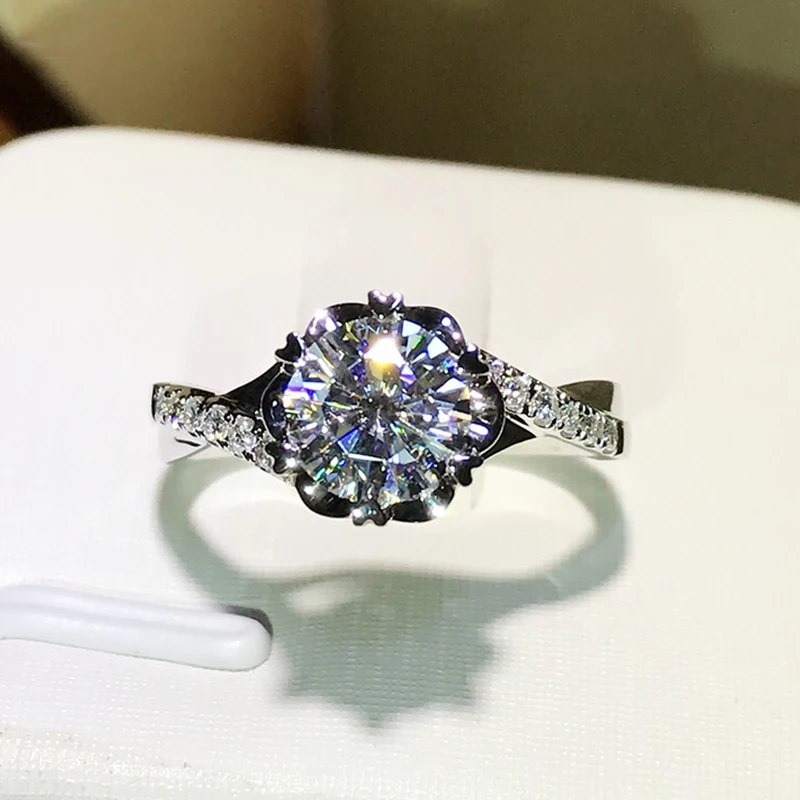 Кольцо из стерлингового серебра 925 1ct 2ct 3ct Moissanite кольцо в форме цветка романтический, модный юбилейный лабораторный алмаз кольцо для женщин