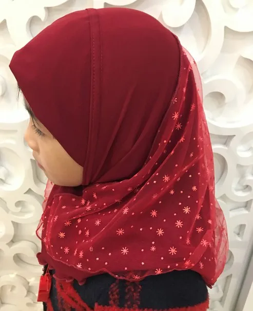 Мусульманский хиджаб для девочки детское кружевное покрывало шаль исламский головной шарф Амира цельный хиджаб Кепка