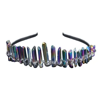 

2020 New Handmade Hologram Rainbow Crystal Quartz Tiara Wedding Bridal Aura Hair Hoop
