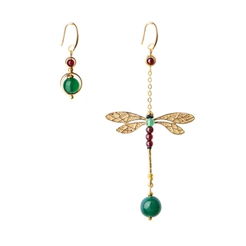 

Ethnic Vintage Dragonfly Stone Bead Asymmetric Dangle Earrings Fashion Jewelry Drop Hook Earrings for Women Gift