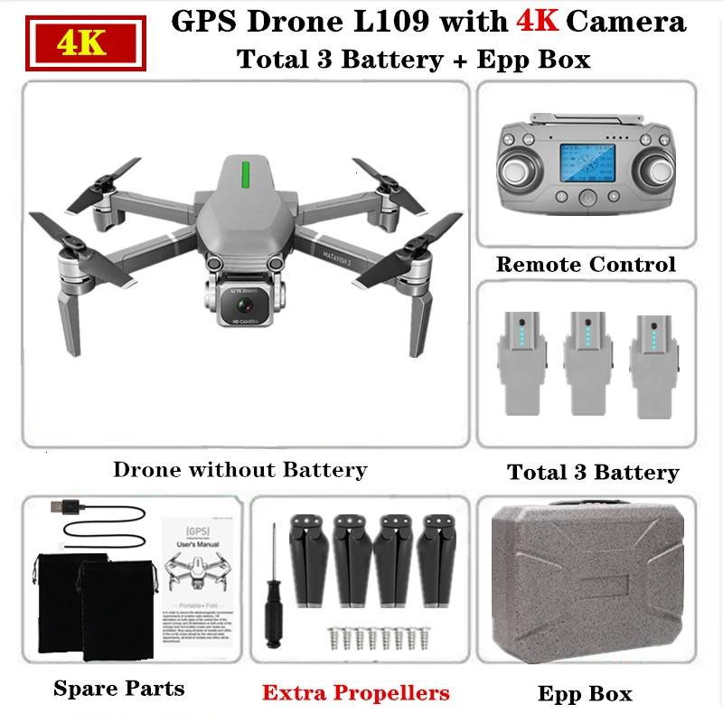 Радиоуправляемый Дрон L109 gps Pro Квадрокоптер с 5G ESC Wi-Fi FPV 4K HD камерой 1 км Контроль расстояния вертолет полёт 25 минут VS F11 SG906 - Цвет: 4K-Epp Box-3