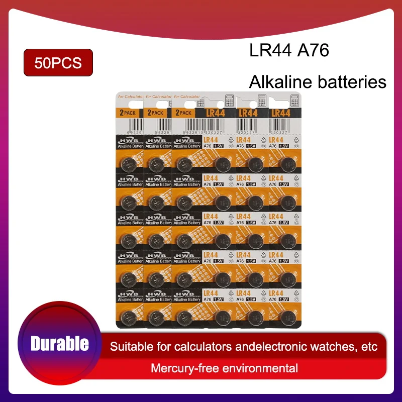 50pcs For Eaxell LR44 A76 AG13 0%Hg SR1154 357 LR 44 1.5V Alkaline Cell battery calculator | Электроника
