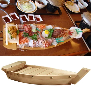 

Platter Simple Bar Wooden Japanese Tableware Handmade Removable Sashimi Sushi Boat Cold Dishes Serving Tray Restaurant