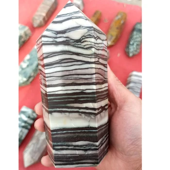 

Natural Black and white stripes quartz crystal obelisk wand point healing for Home Decor Gemston 800-1000g