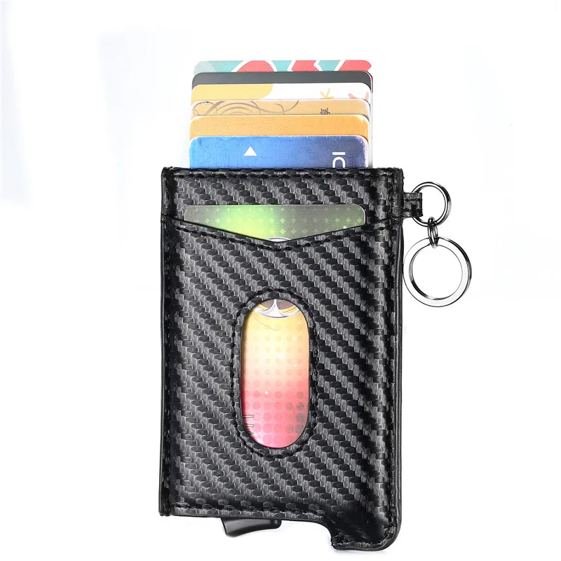 BISI GORO RFID Блокировка кредитный держатель для карт Anit-theft кошелек карта для мужчин и женщин автоматический всплывающий Чехол для карт кожаный держатель для ID - Цвет: Carbon Black 618