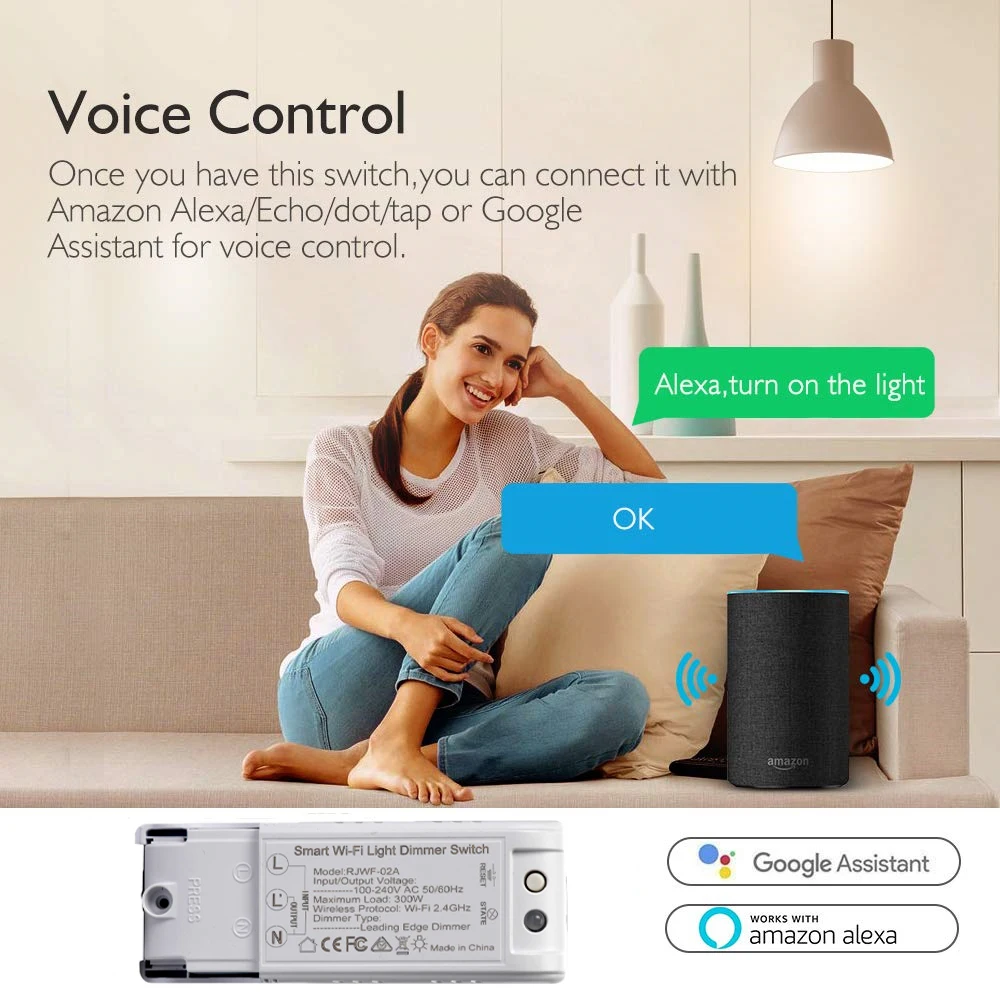 Умный WiFi диммер для лампы накаливания Tuya/smart life Alexa/Google управление устройством