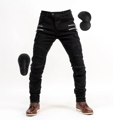 Новые мужские и wo мужские джинсы уличные джинсы для езды на молнии мотоциклетные джинсы анти-прочные штаны мотоциклиста подарочные подушечки - Цвет: better pads black1