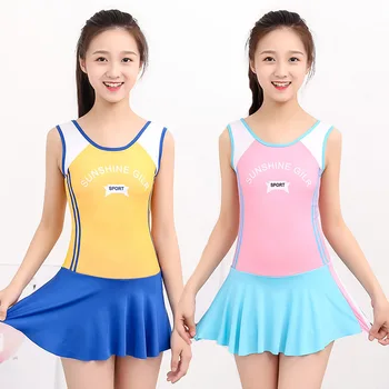 

2020 new children's one-piece swimsuit fashion sports offset letter flat corner pants skirt type girls' swimsuit