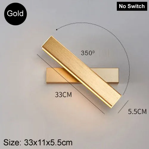 gold 33cm Современный светодиодный настенный светильник с выключателем для гостиной, ванной комнаты, настенный светильник, бра, настенный светильник, черный, белый, золотой, для домашнего декора - Цвет абажура: gold 33cm