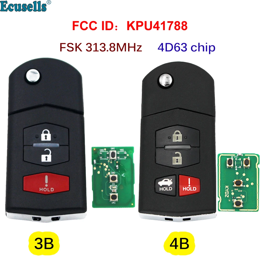 3/4 кнопочный складной дистанционный ключ-брелок FSK 313 8 МГц с чипом ID83 / 4D63 80 бит для