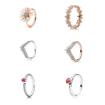 

GPY Ring Daisy Princess Heart Rings Women Anel Feminino 925 Jewelry Sterling Silver Anillos Mujer Wedding Engagement Bagues