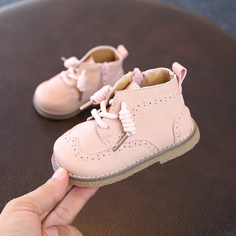 Обувь для малышей; Ботинки martin из натуральной кожи для мальчиков и девочек; осенне-зимняя обувь в Корейском стиле для детей 0-5 лет - Цвет: Розовый