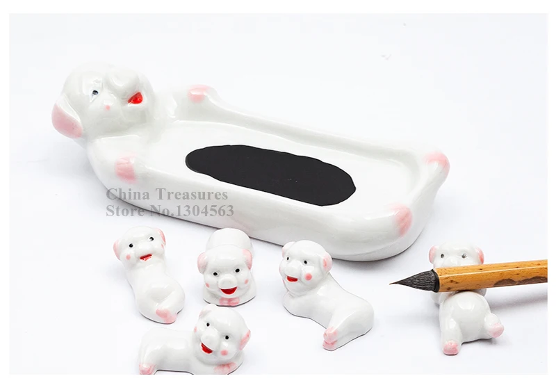 Set of Ceramic Color Palette and Penholders Cartoon Ink Dish Painting Supplies