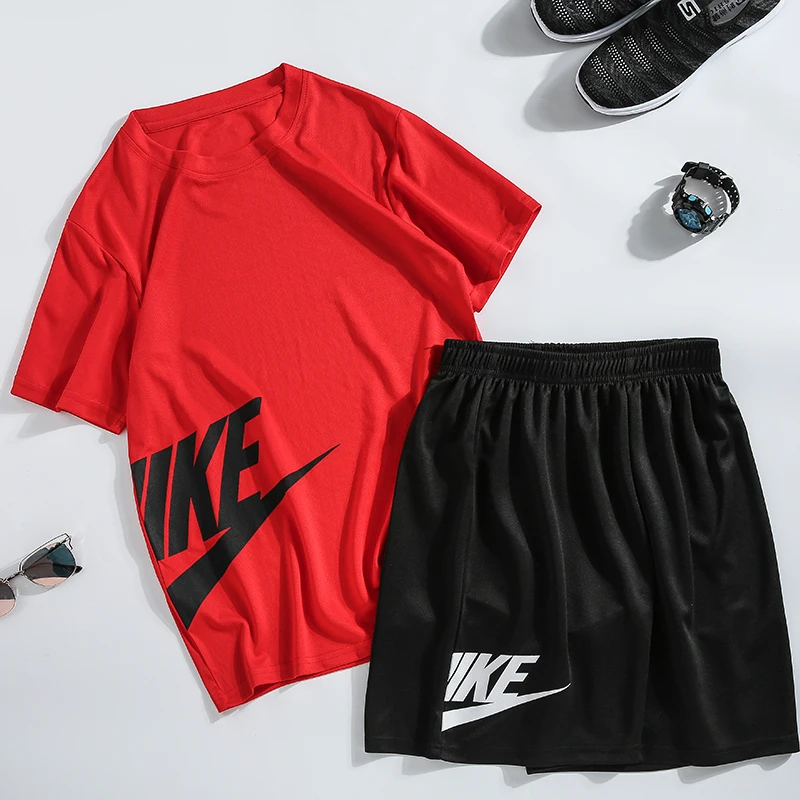Men's T Shirt+Shorts Suit Tracksuit Male Sportswear Set 2020 Men Clothing Fitness Jogger Summer 2 Pieces Sets Plus Size 5XL