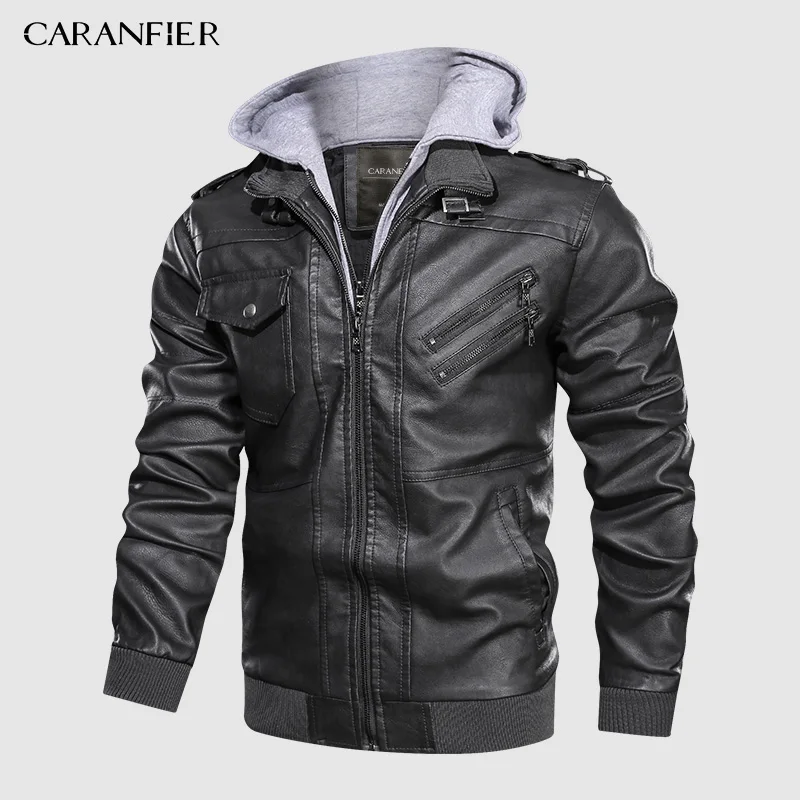 Бренд CARANFEIR, винтажная кожаная куртка с капюшоном, мужская новая стильная одежда, модные байкерские кожаные куртки, Прямая поставка